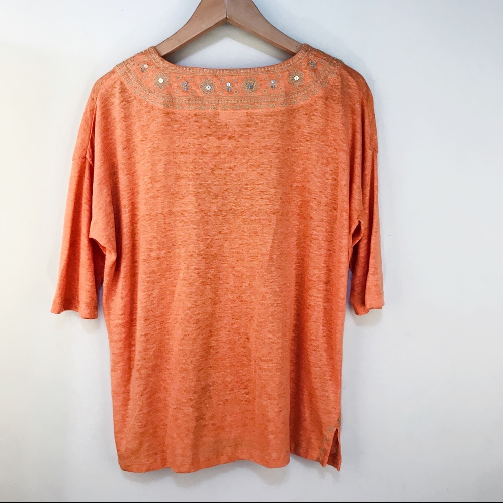 ❌J Jill | Love Linen Orange Sequin Tunic Shirt XS - Picture 3 of 6